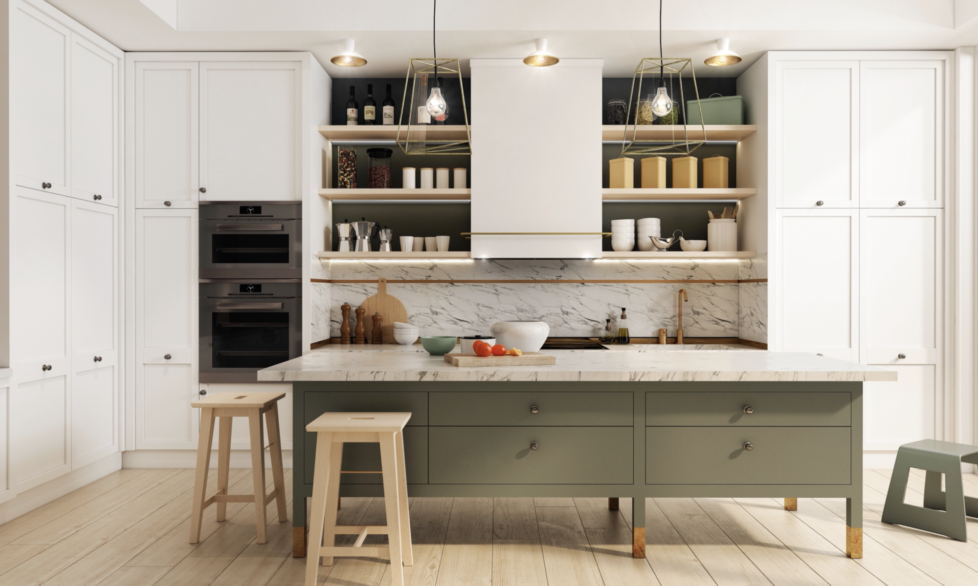 Stunning kitchen with shaker cabinet, complimented with premium quartz.