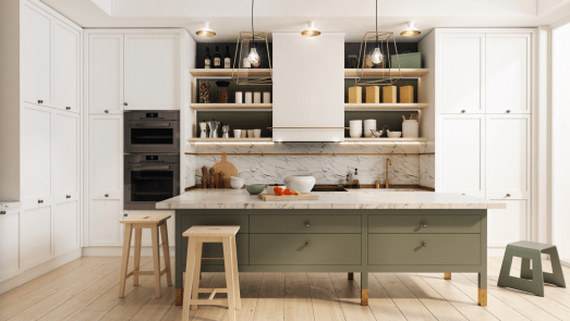 Stunning kitchen with shaker cabinet, complimented with premium quartz.